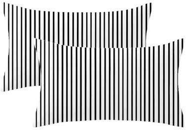 Outdoor Kissen Wetterfest,Schwarz Kissenbezug 30x50cm 2er Set,Frühlingsdekokissen Gestreift Muster mit Unsichtbarem Reißverschluss,Sofakissen Outdoor Leinen Zierkissen für Patio Garten Deko,Model103