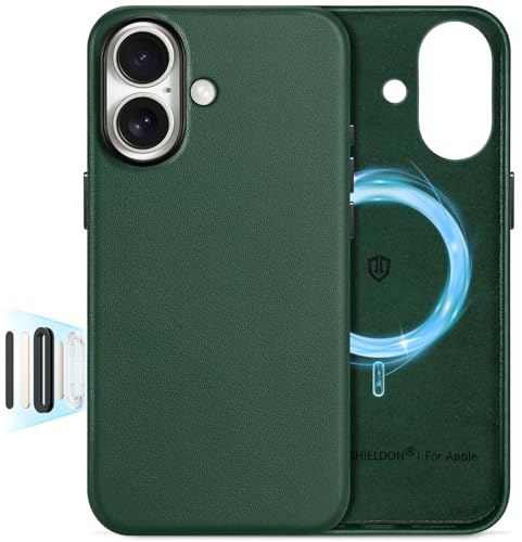 SHIELDON Lederhülle für iPhone 17 6,3 5G 2025, Nachtgrün