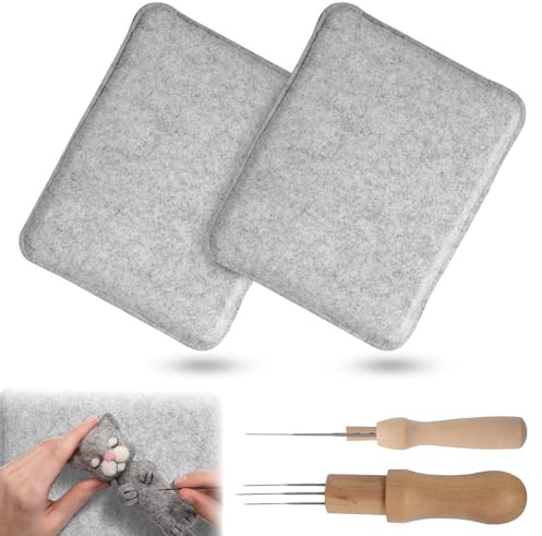Juego de 2 almohadillas de fieltro de 25 x 20,5 cm para fieltro con 2 agujas de fieltro de madera para fieltro seco para principiantes