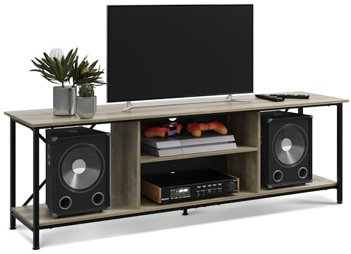 WLIVE TV Unit 160cm, TV Stand Cabinet for TVs up to 70, Storage, Oak Grey | TV Cabinet Table for Living Room, Farmhouse Industrial TV Console for Bedroom