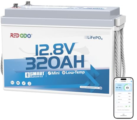 Redodo 12V 320Ah B190 LiFePO4 Batterie mit Bluetooth, Mini-Gehäuse, IP65 | 200A BMS, 4096Wh Ideal für Wohnmobil, Solaranlage, Camping, Boote und Heim-Notstromsysteme, 189 mm Untersitz-Design