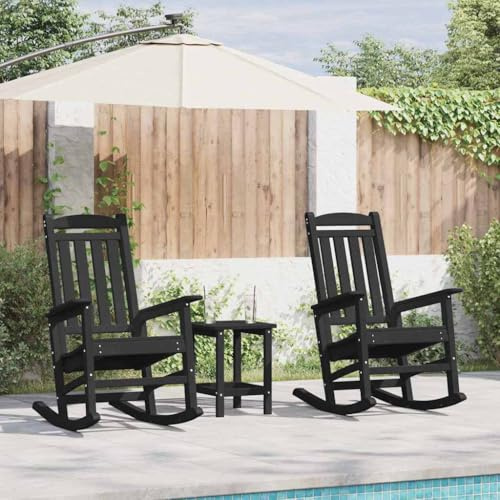 Bucmath Schaukelstuhl 2er Set Schwarz, 92x70x108 cm Polyethylen Gartenstuhl, wetterfest für Terrasse, Balkon, Bequeme Outdoor-Sitzgelegenheit