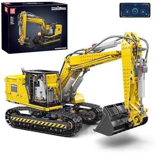 Mould King Technik Bagger Bausatz, Ferngesteuertes Bagger Modell mit APP & Fernbedienung, Motorisierter RC LKW Kettenbagger Klemmbausteine Set, Engineering Fahrzeug Modell ab 14 Jahren