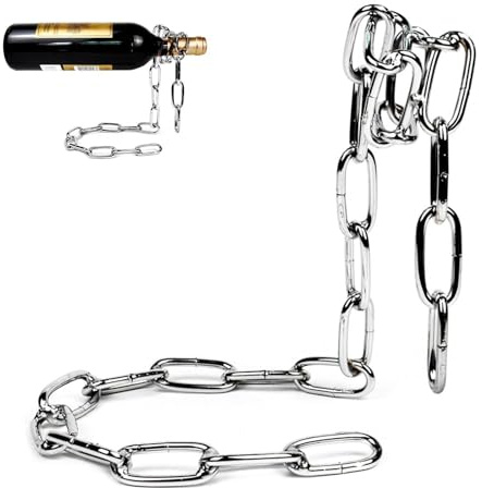 JACKANNA Magic Wine Bottle Holder Floating Steel Link Chain Wine Holder Wine Rack Holder Bottles in the Air Bottle Holder Wine Holder Gift Idea Natural Table Decoration (Silver)