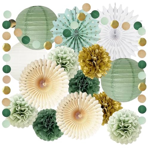 Salbeigrün Party Dekorationen,Seidenpapier Pompons Deko | Dekorpapier Blumenpuscheln Papier,Salbeigrün Creme Gold Seidenpapier Pom Poms,für Hochzeit,Abschlussball,Gartenparty Dekos