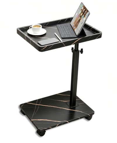 GFEMTH Tavolino regolabile in altezza, tavolino con ruote a forma di C, in legno, girevole a 360°, per camera da letto, soggiorno, tavolino da caffè, caffè (nero)