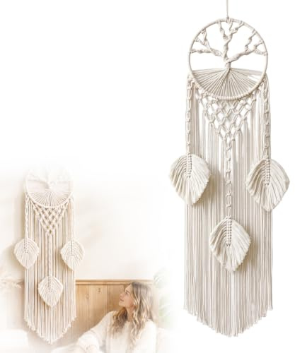 Yuragim Makramee Traumfänger Wandbehang, Baum des Lebens Traumfänger Makramee, Handgemachter Boho Wandtraumfänger Quasten Dekoration Wohnkultur Ornament Bastelgeschenk für Schlafzimmer Wohnzimmer
