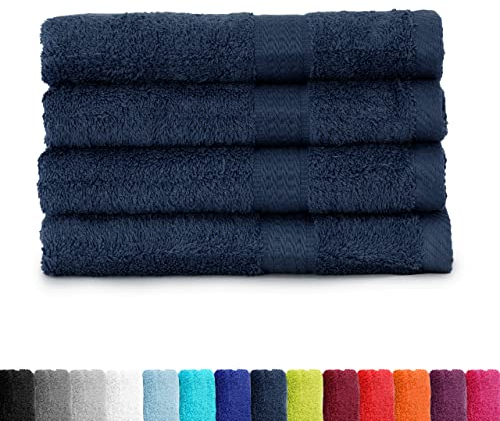 BaSaTex - Handtuch Set für Haushalt & Gäste 4er Pack - Frottee-Handtücher mit Aufhängeschlaufe aus weicher Baumwolle in 50x100cm- Waschtücher für Bad Öko-Tex Made in Green - Marine
