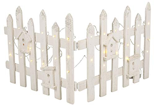 URBNLIVING - Staccionata innevata per albero di Natale, in legno rustico, con 30 luci LED, bianco, 1