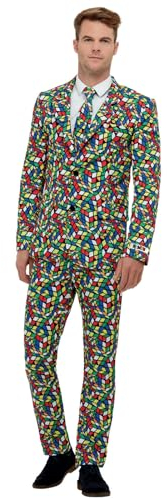 Smiffys Rubik's Cube Anzug, Mehrfarbig, mit Jacke, Hose und Krawatte