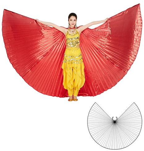 Wuchieal Bailarina del vientre Isis Wings Halloween Escena Angel Wings para Carnaval Incluye bastones/bolsa (rojo, talla única)