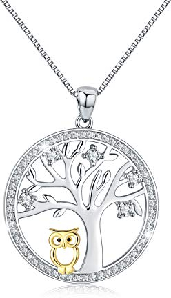 MEDWISE Lebensbaum Kette,Damen Sterling Silber Eule Anhänger Halskette für Frauen Lebensbaum Feiner Schmuck für Mutter,Mama,Mädchen Kinder mit Box (Lebensbaum Kette)