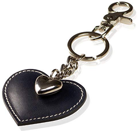 Schlüsselanhänger mit Herz aus Leder und ein Schmuck Herz aus Metall mit Karabiner Schlüsselband für Auto Geschenke für Frauen Männer Valentinstag Geburtstag Muttertag Made in Italy (Blau)