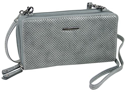 JENNIFER JONES - Umhängetasche 2in1 Geldbörse & Handytasche bis 7 Zoll mit Reißverschluss (Metallic Grau)