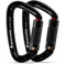 FresKaro Kletter Karabiner, Schraubkarabiner mit Große öffnung, Karabinerhaken Klettern, Carabiner Schwarz Matt, Schraubverschluss Groß, für Hängematte, Feuerwehr, Extra Stark 2550kg, 2 Stücke