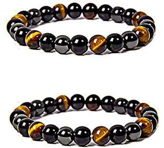 Karjiaja Tigers Eye Crystal Beads Bracelet - Agate Gemstones Natural Stone Chakra Bracelet for Women - Positivity Anxiety Relief Yoga