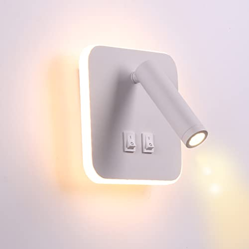TWSXTE Feux de chevet LED Lampe murale hotel intérieur Lumières mural lit Lampe murale couloir avec interrupteur Noir 3W + 10W (Carré Blanc)