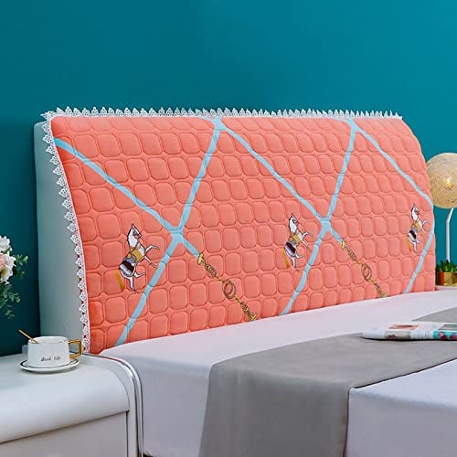 TFBH Milch Samt Bettkopfteil Schonbezug, Bett Kopfteil Abdeckung Single/Double, Stretch Bettkopfteil Bezug Für Leder Holz Eisen Polsterbetten Kopfteil, Möbelschutz Staubdicht,Orange-Length:200cm