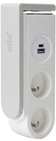 Otio - Bloc multiprise Gekko clipsable - 2 Prises + 2 Ports USB - Blanc