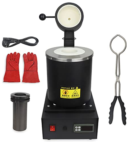 ANUU Kit de Horno de fusión, Horno de fundición de Metal con crisol para fundir Metal, Pinzas, Guantes, Horno de fusión automático para fundición de Oro, Cobre, Aluminio, latón,Black No Network-1kg