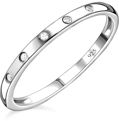 TJC Sterling Silver Diamond Court Wedding Band Ring for Women in 2mm & 4mm width with Platinum, Rose & Yellow Gold Plated 925 Silver Rings for Ladies Gift for Her Wife