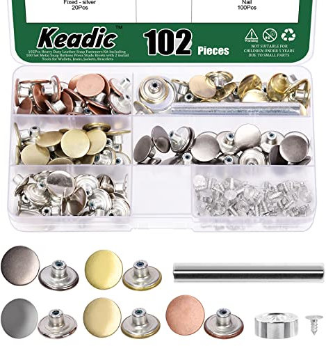 Keadic Juego de 202 botones de repuesto de 5 colores sin costura con base de metal, botones de metal de 17 mm, remaches de rosca, cierre a presión para jeans, pantalones, chaquetas, abrigos