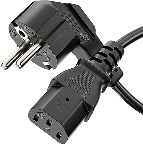 sonero Stromkabel Kaltgerätekabel 3 Polig, 5,0m, 90° Winkel Schutzkontakt Stecker Netzstecker auf Kaltgerätekupplung C13 Buchse, Netzkabel Netzteil Strom Kabel für Monitor PC Drucker, Schwarz