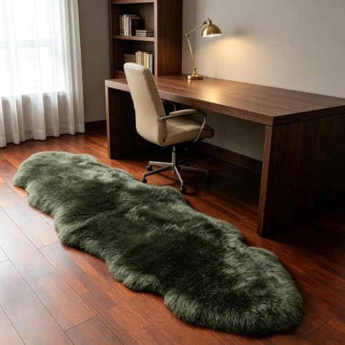 RZLWOOL Luxury Beauty Genuine Sheepskin Rug Natural Wool 2*6FT Forest Green