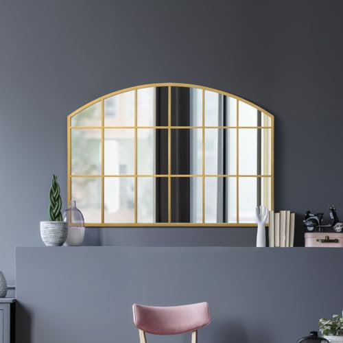 MirrorOutlet The Arcus - Gold Framed Modern Over Mantle Arched Wall Window Mirror 43 X 29 (110CM X 75CM) Silver Mirror Glass with Black All weather Backing.…