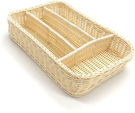 nanologi Besteckkorb, Aufbewahrungskorb, Rechteckig, ca. 41 x 30 x 8 cm, Geeignet für Hotel und Gastronomie, Geflochtener Mehrzweck Korb Kunststofffaser, Regalkörbe, Bestecktablett - Milchweiß
