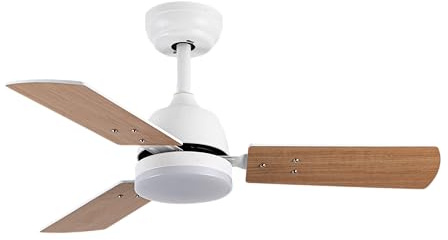 ABRILA - Ventilador DC PORTICO | Blanco con tres Aspas Reversibles en Color Blanco/Haya | con 6 Velocidades Ajustables | 3 Temperaturas de Luz Seleccionables | Mando a Distancia Incluido