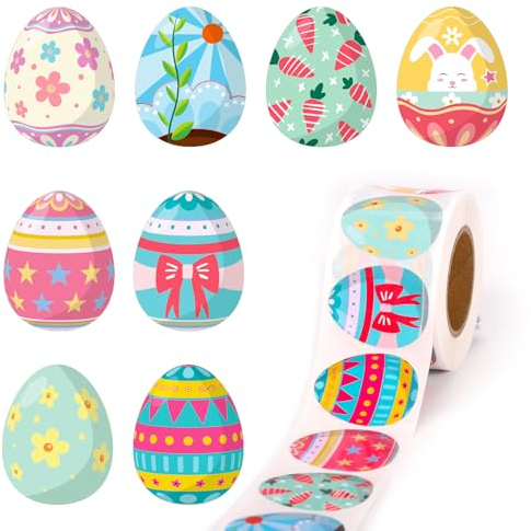 500 Stück Ostereier Aufkleber, Fröhliche Ostern Aufkleber Rolle Selbstklebend Hasen-Aufkleber für Scrapbooking Kunsthandwerk Karten Geschenk Kinder Party Dekoration Zubehör (8 Stile)