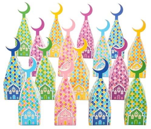 Kritkin 60 Ramadan Geschenkboxen Eid Mubarak Geschenktüten Ramadan Mubarak Box Ramadan Geschenktüten Geschenkkartons für Kinder Süßigkeiten Goodie Kekse Schokolade Hochzeiten Dekoration, 6 Designs