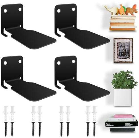 YlYADl Unsichtbares Schwarzes Bücherregal Wand [4er-Pack] - L-Regal Eisen Unsichtbare,Invisible Bookcase,zur Wandmontage für Büro, Schlaf- & Wohnzimmer - Deko Bücherregal Schwebend mit Montagematerial