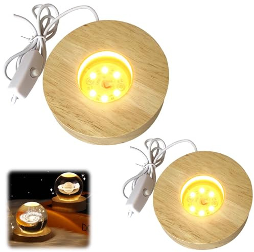 LED-Holzsockel, 2 Stück, USB-Basis für Glasblock, Kristall, Acryl und Schmuck aus Harz