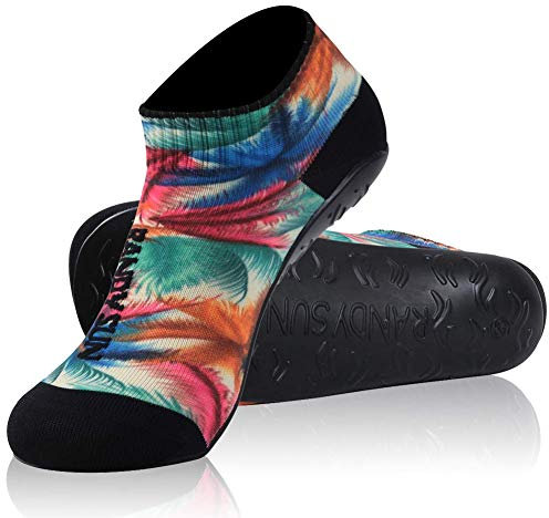 RANDY SUN Chaussettes de plage,Unisexe Chaussettes Chaussures Séchage Rapide,Chaussettes Pieds Nus,avec Semelle en TPE pour Beachvolley Yoga Surf, Vert et rouge - Tuyau court, XXL