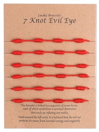 tinshow 6 PCS Red String Bracelets, 7 Knot Cord Protection Bracelets Adjustable Kabbalah Amulet Handmade Red Cord Talisman for Women, Girls, Boys Good Luck Mother's Day Gift