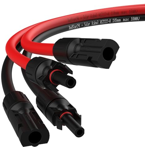 RedStar24 Cavo Solare di Prolunga 6mm² - 2m - Resistente agli UV, Cavo Fotovoltaico, Cavo PV 6mmq, Cavo di Prolunga Solare IP68 per Pannello Solare, Inverter e Regolatore di Carica - Durevole