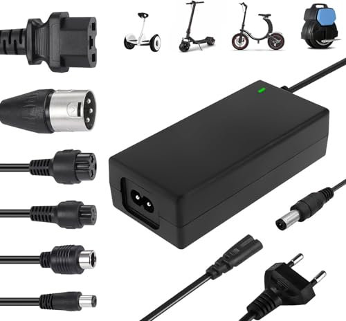 Caricatore Monopattino Elettrico,42V/36V 2A Caricatore Hoverboard, Caricatore di Alimentazione Universale con 6 Connettori, per Scooter Elettrico, Bici Equilibrata, Bicicletta Elettrica