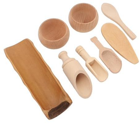 Herramientas de Contenedor Sensorial de Madera, Herramientas de Contenedor Sensorial de Juguete para Niños Pequeños, Cuencos de Madera, Pala, Pieza de Madera para Trabajo de