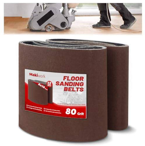 Makiwork Lot de 12 Bandes Abrasives 200x480 mm Grain 80 – Corindon (Oxyde d’Aluminium) – pour Ponceuse à Parquet et Ponceuse à Bande – Idéal Rénovation Sol Bois