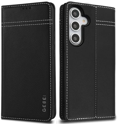 Hülle Echt Leder für Samsung Galaxy A55 5G - Premium Lederhülle mit Standfunktion Kartenfach Magnetverschluss Flip Case Ledertasche Handyhülle Schutzhülle Klapphülle – Schwarz