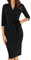 GRACE KARIN Midi Dresses for Women 3/4 Sleeve V Neck Belted Bodycon Dress High Waist Elegant Sheath Dress with Belt Vintage Evening Dress XL Black Size 20