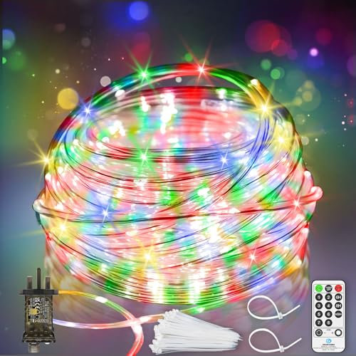 JXLEDAYY 98 FT 300 LED Rope Lights Outdoor Waterproof String Lights Plug in with 8 Modes Timer Remote Christmas Lights Mains Powered for Indoor Garden Pathway Tree Ladder Pool Decoration-Multicolor