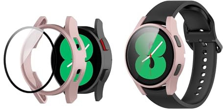 TINGYR 2 Pièces Coque Compatible avec Samsung Galaxy Watch FE 40mm, PC + Trempé pour Protéger L'écran, Anti-Chute, Housse Étui Compatible avec Samsung Galaxy Watch FE 40mm.Or Rose