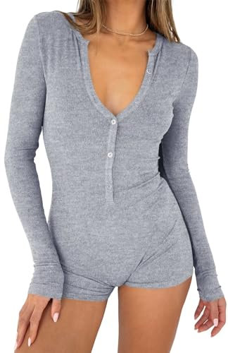 LACOZY Women's Long Sleeve Jumpsuit Workout Sport Yoga One Piece Bodyconromper All In One Athletic Stretchy Gym Clothes Light Grey M