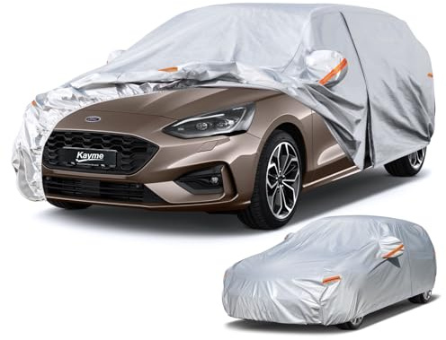 Kayme Kombi Autoplane Wasserdicht Atmungsaktiv für Ford Focus Wagon Active Turnier (2010-2025), 6 Schichten Vollgarage Autoabdeckung für Sonne Staub Schutz Verkratzt, mit Reflektierenden Streifen.