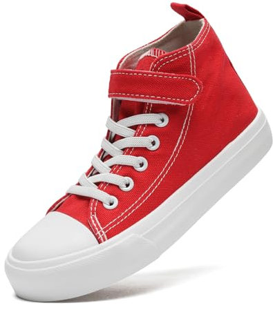 maxvinci Girls Trainers High Top Kids Easy Fasten Canvas Shoes Toddler Boys Lightweight School PE Pumps Casual Shoes(Red 219)