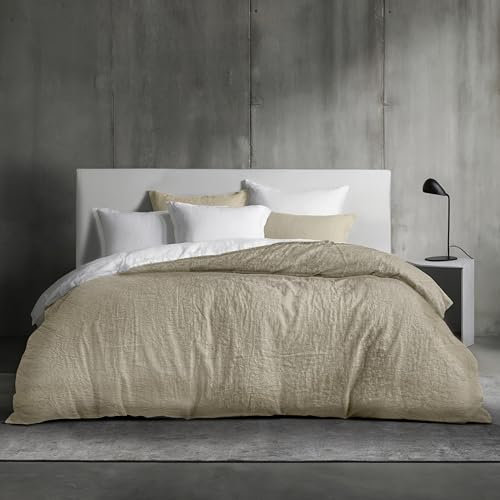 Dreamzie Bettwäsche 220x240 Baumwolle, Bettwäsche-Sets Beige mit Reißverschluss, Ähnliche Textur wie Stone Washed Leinen, Enthält 1 Bettbezug 220x240 und 2 Kissenbezug 80x80