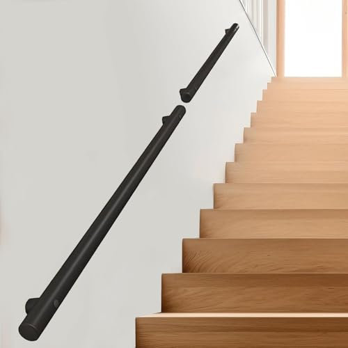 Wandhandlauf 1 m 1,5 m 2 m 2,5 m 3 m 3,5 m 4 m 4,5 m 5 m 5,5 m 6 m Industrielles Treppengeländer aus schwarzem Metall und Edelstahl, Rundrohr-Baluster, an der Wand montiertes Treppengeländer(600cm)